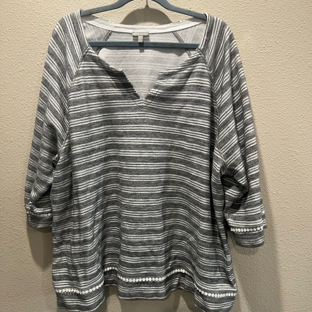 Talbots Gray and White Striped Sweatshirt